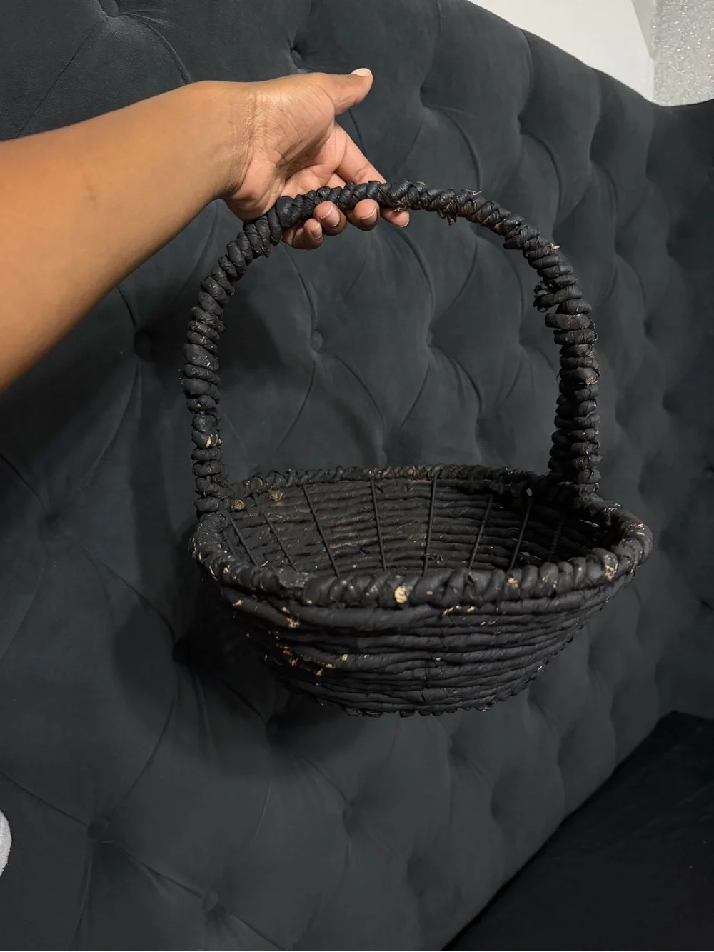 Picnic Black Woven Decorative Basket with Handle
